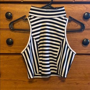 Guess Crop Tank Top black white stripes
